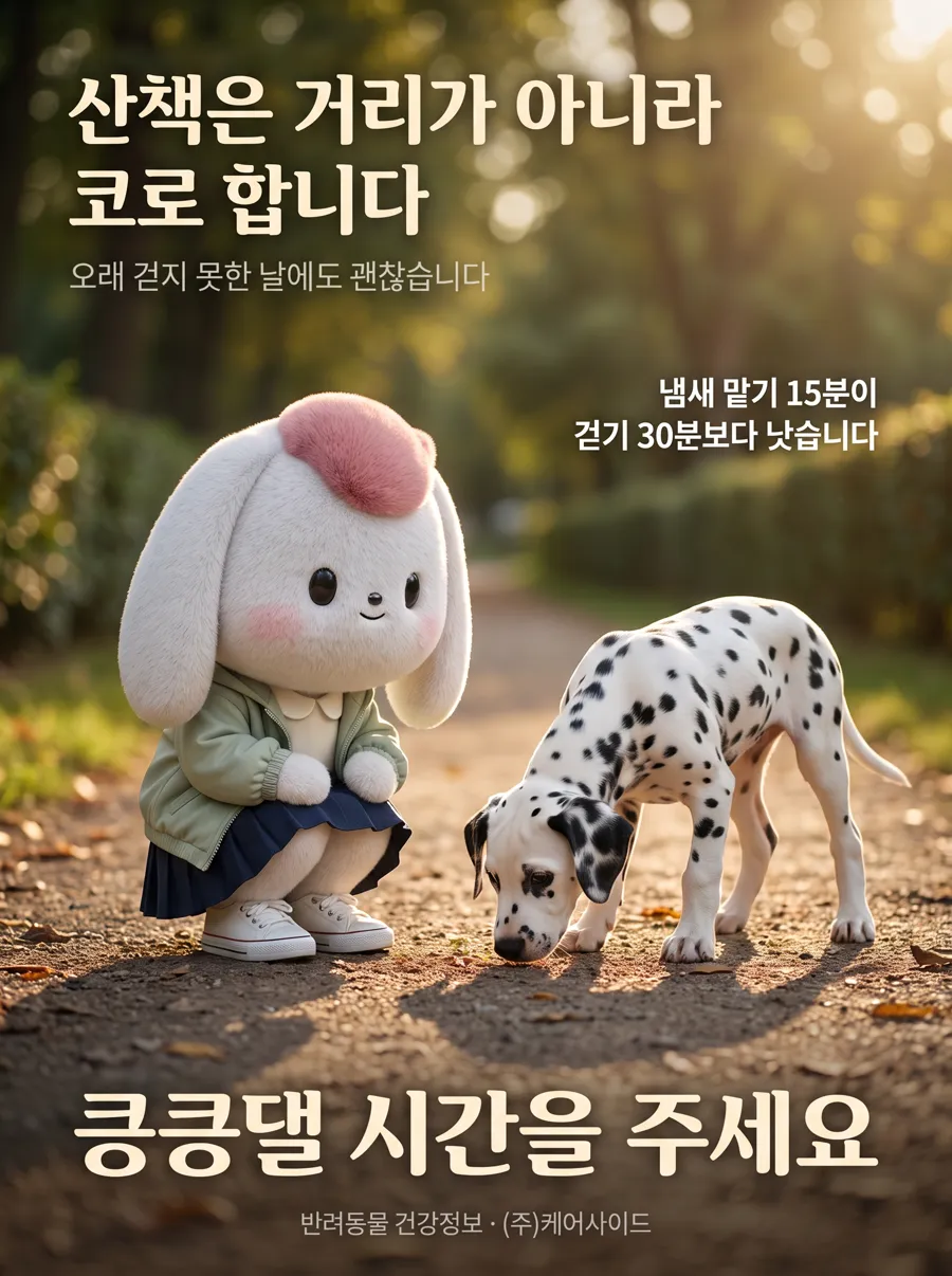 산책은 거리가 아니라 코로 합니다 — 케어사이드 반려동물 건강정보 포스터