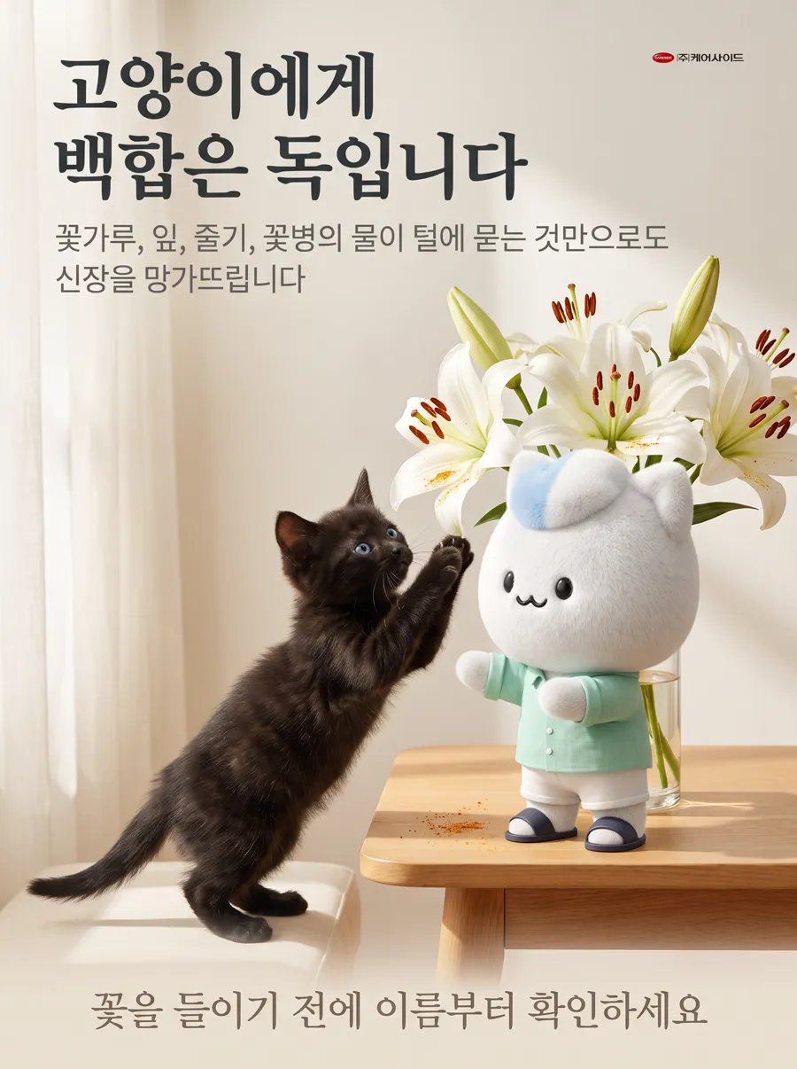 고양이에게 백합은 독입니다 — 케어사이드 반려동물 건강정보 포스터